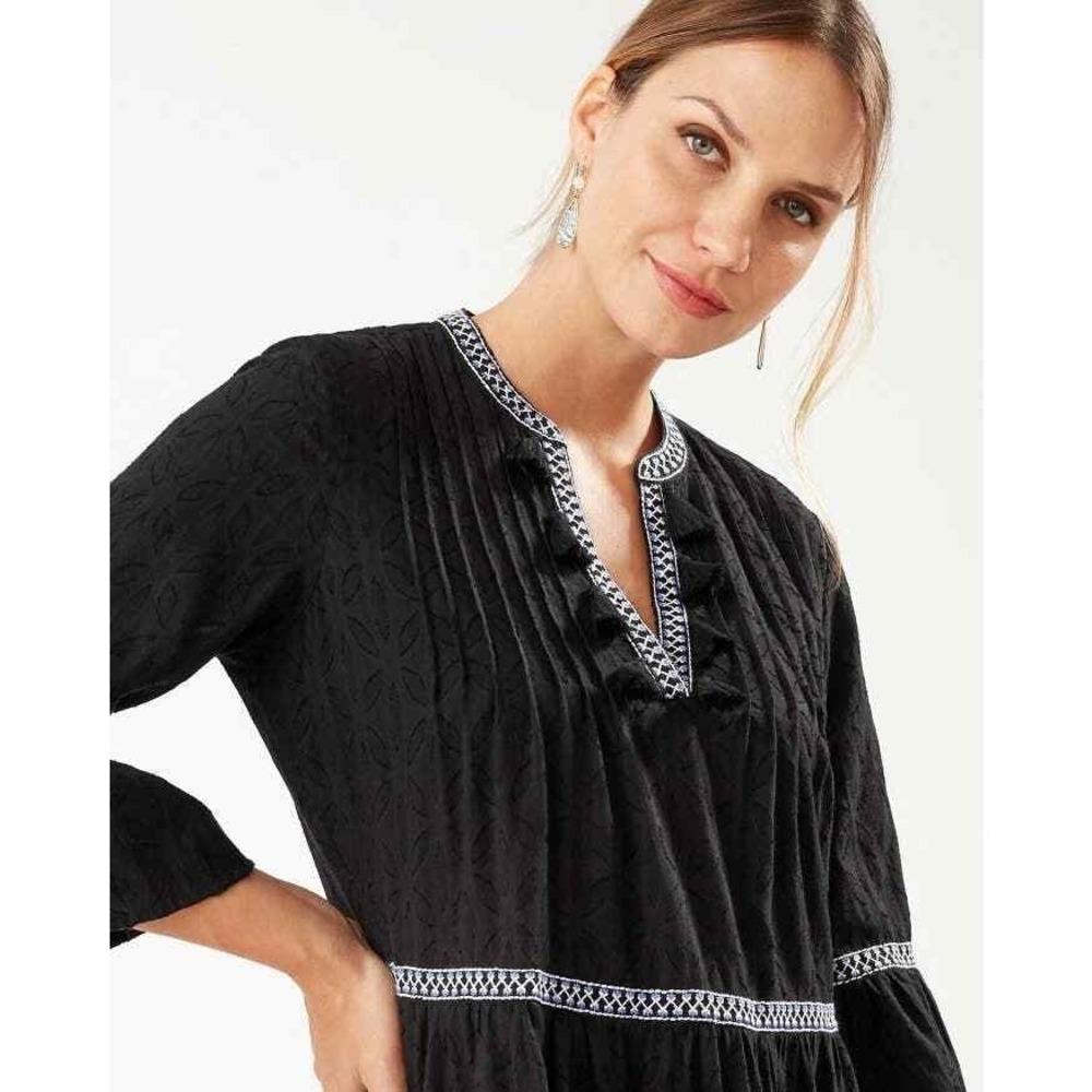 TOMMY BAHAMA Textured Tiered Short Dress Womens XS Black Cotton Clip Embroidered - Picture 4 of 16
